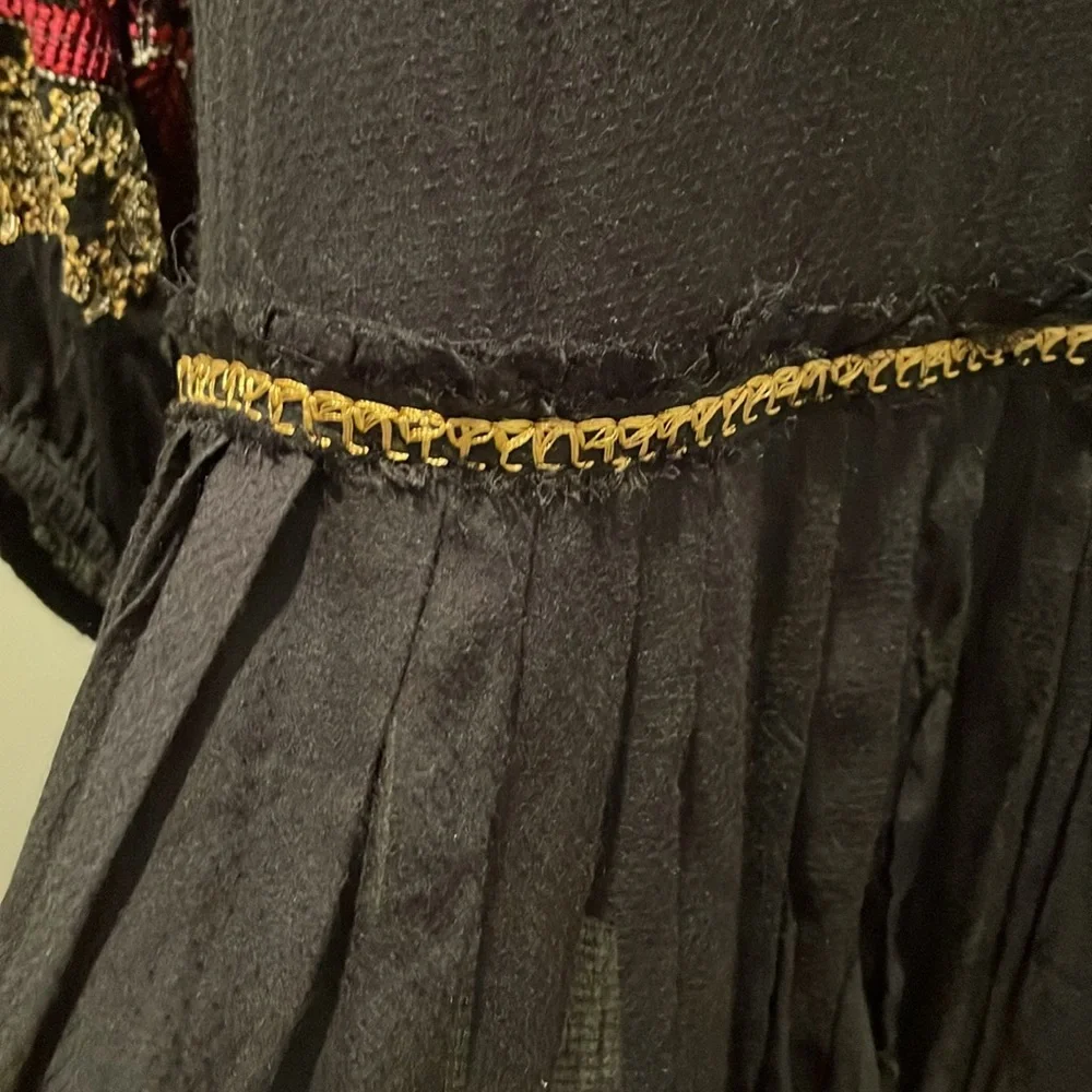 Free People Wild One Peasant Mini Dress SizeS Black Gold Embroidered Drop Waist - Picture 9 of 16